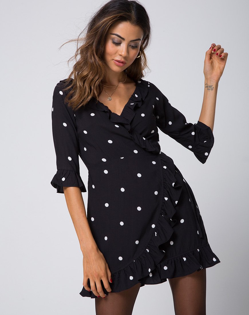 Vestito Riser in Polkadot bianco e nero