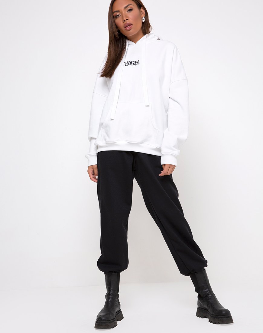 Immagine della felpa con cappuccio oversize con stampa angelo bianco