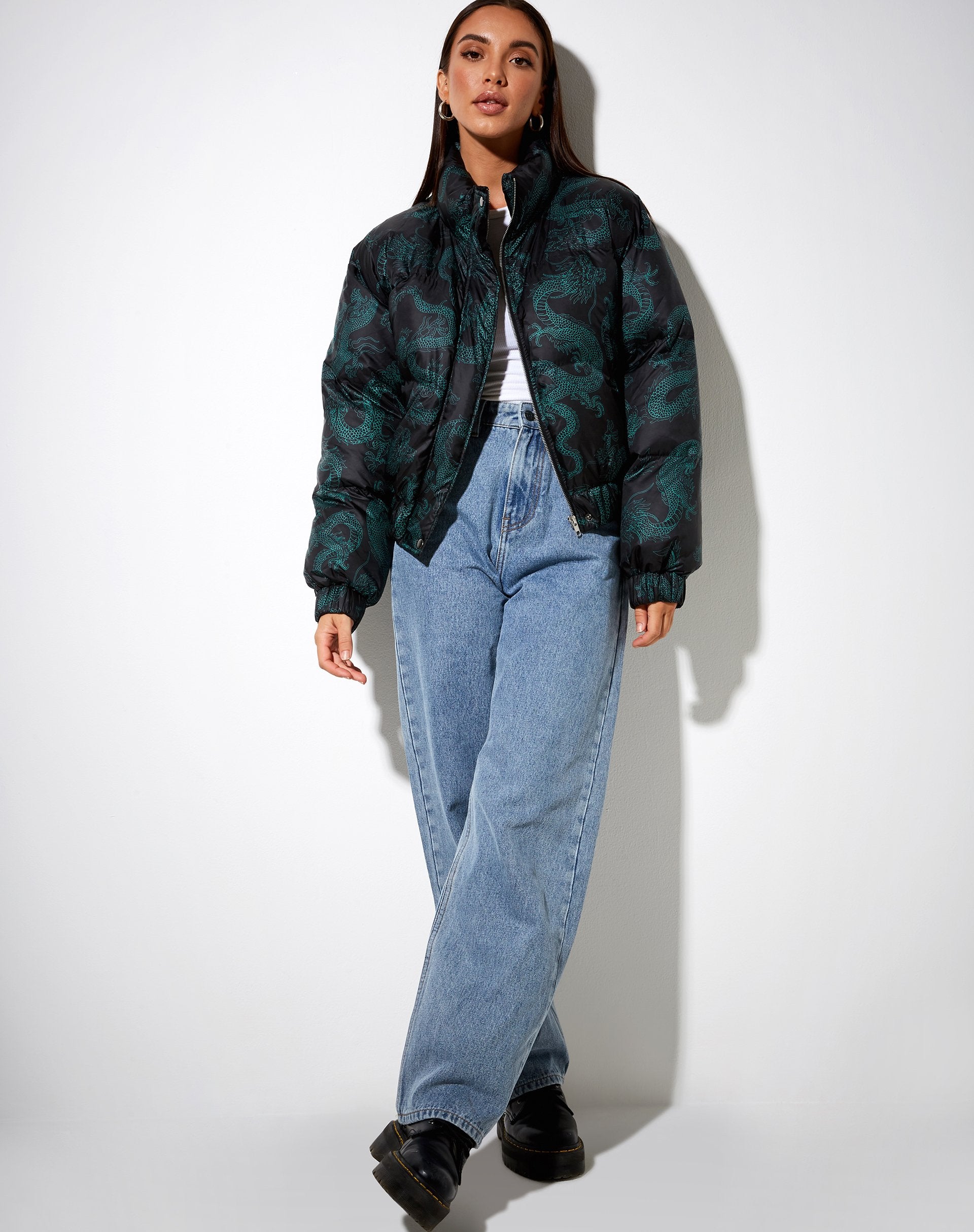 Immagine di Rohos Puffer Jacket in Dragon Flower Nero e Menta