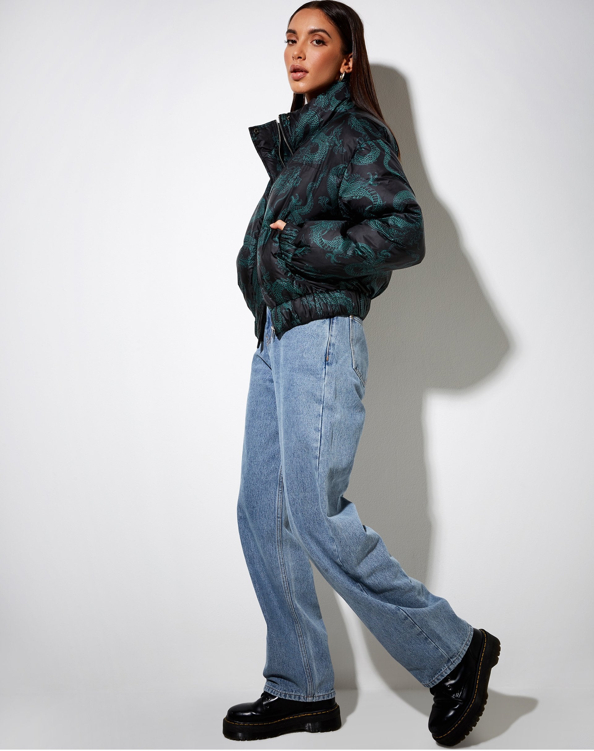 Immagine di Rohos Puffer Jacket in Dragon Flower Nero e Menta