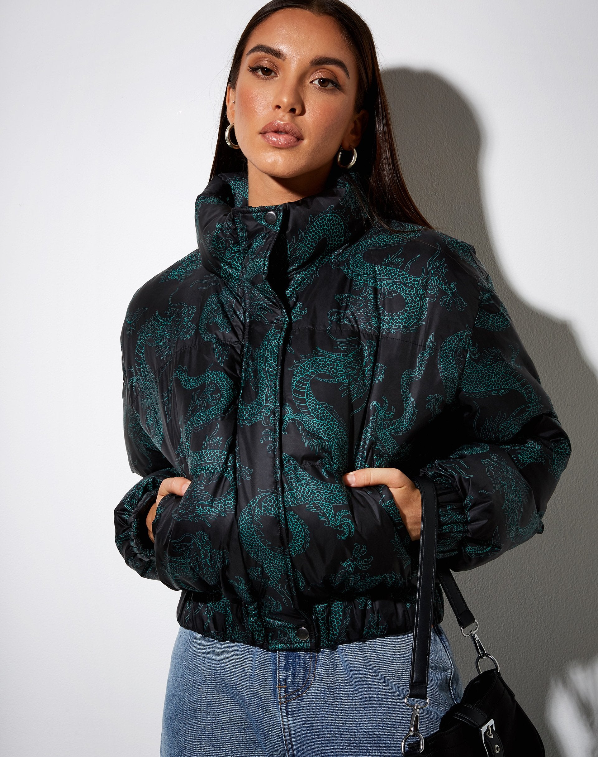Immagine di Rohos Puffer Jacket in Dragon Flower Nero e Menta