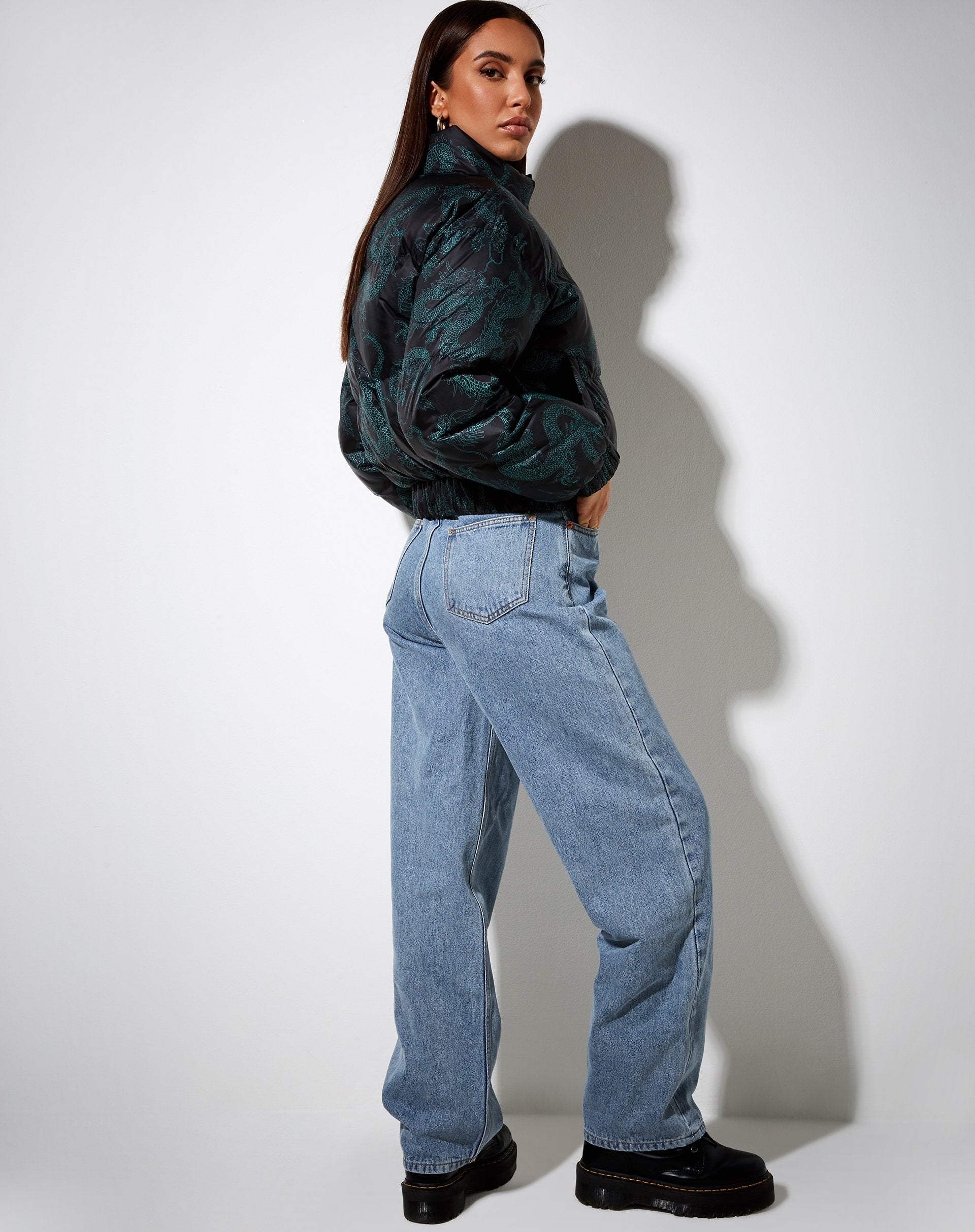 Immagine di Rohos Puffer Jacket in Dragon Flower Nero e Menta