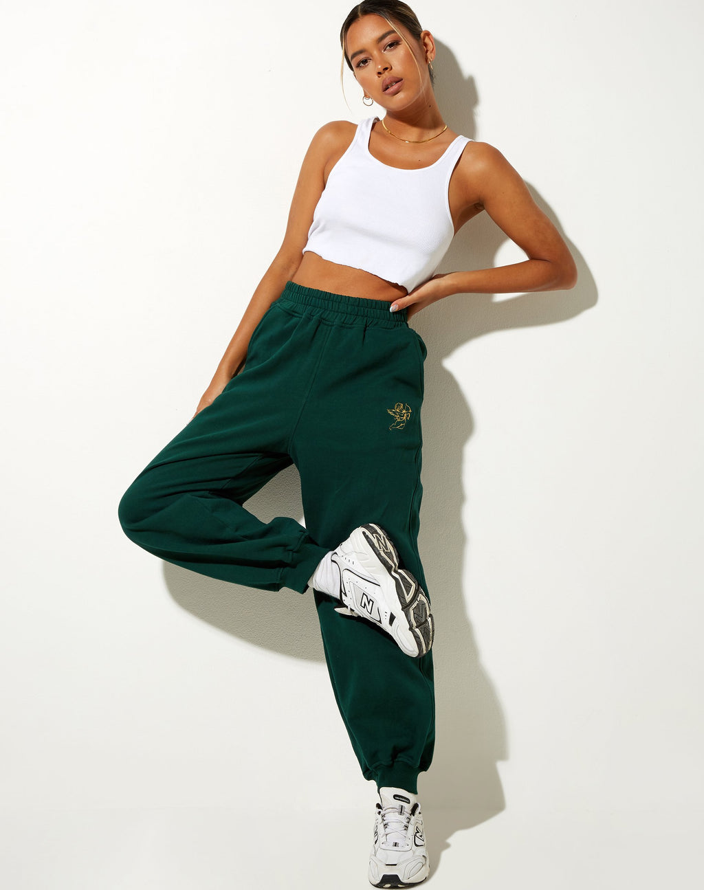 Roider Jogger in verde bottiglia con ricamo Cupido