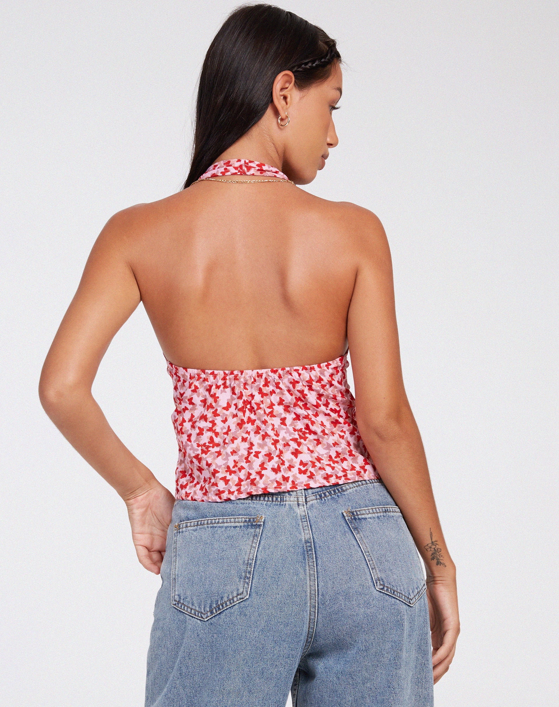 immagine di Roula Halter Top in Ditsy Butterfly Peach Red