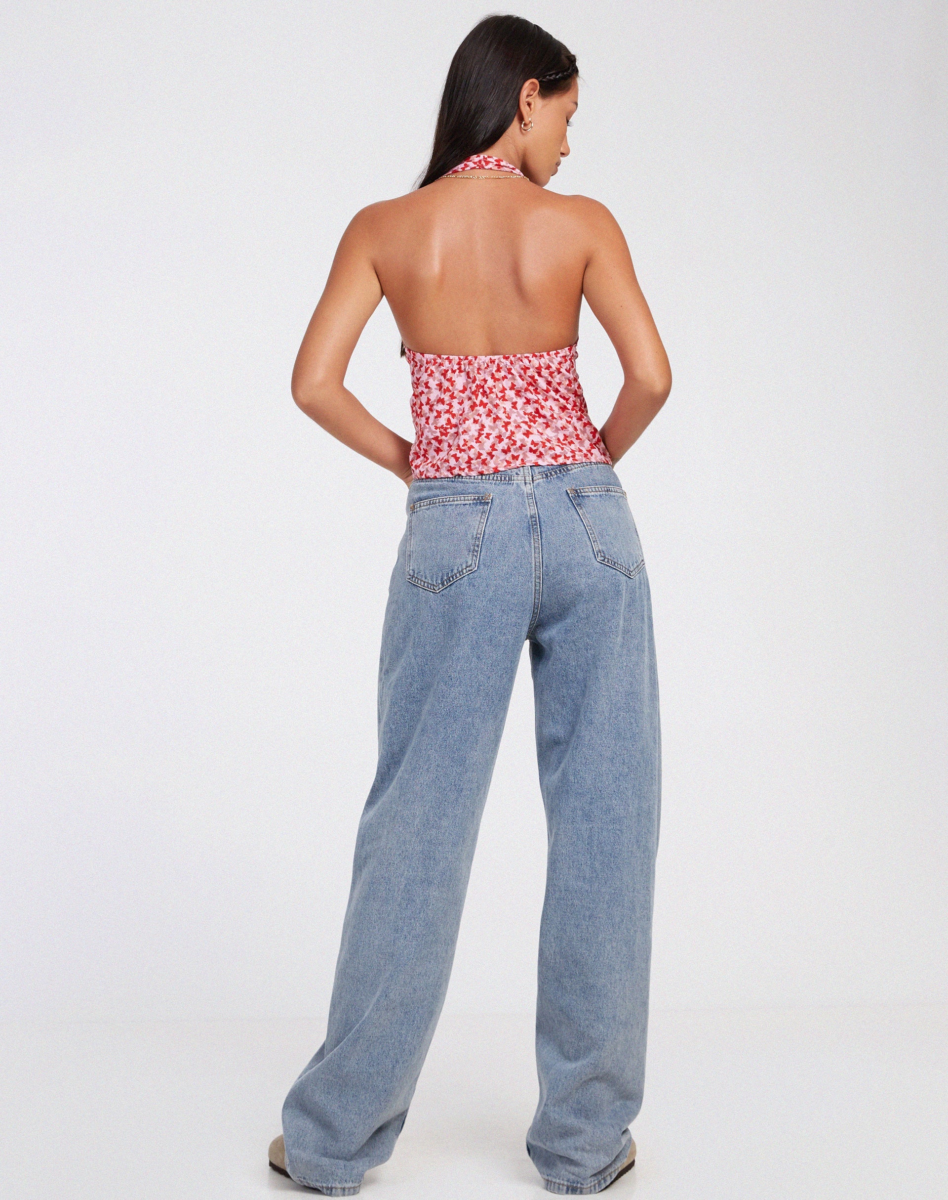 immagine di Roula Halter Top in Ditsy Butterfly Peach Red
