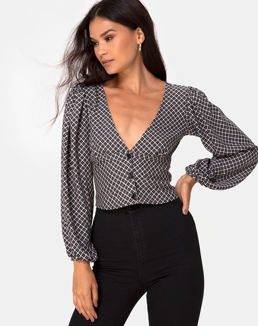 Top Roma a maniche lunghe in nero Check It Out