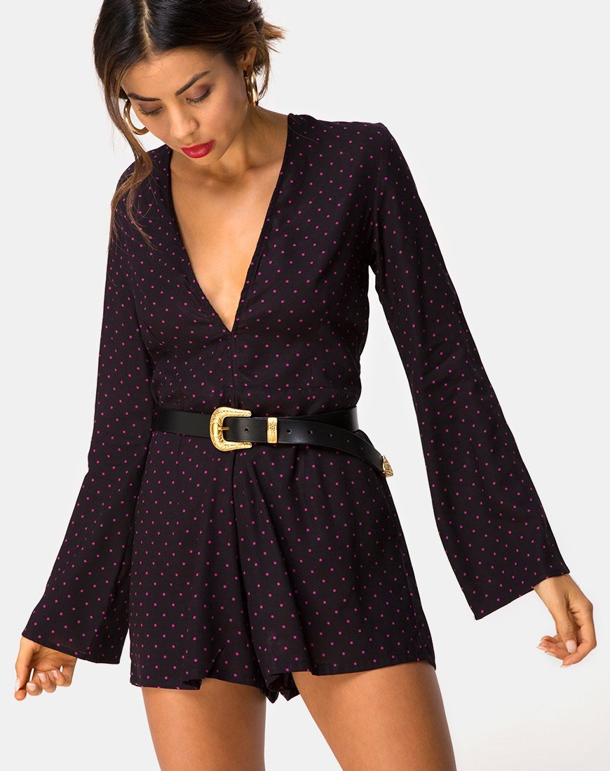 Immagine di Romeo Longsleeve Playsuit in Cuban Dot Red