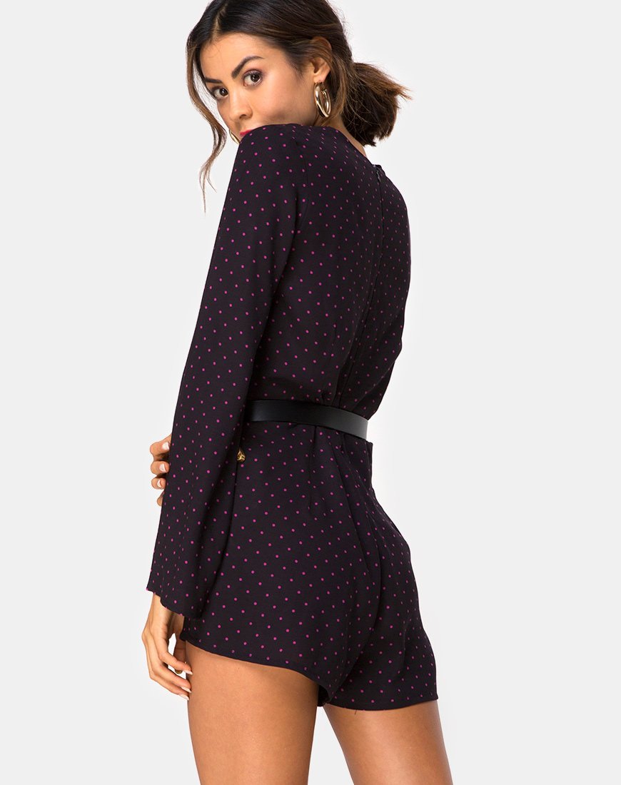Immagine di Romeo Longsleeve Playsuit in Cuban Dot Red