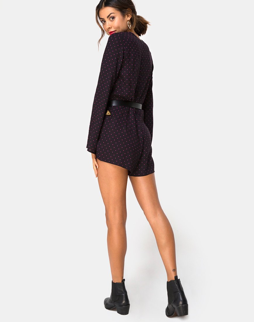 Immagine di Romeo Longsleeve Playsuit in Cuban Dot Red