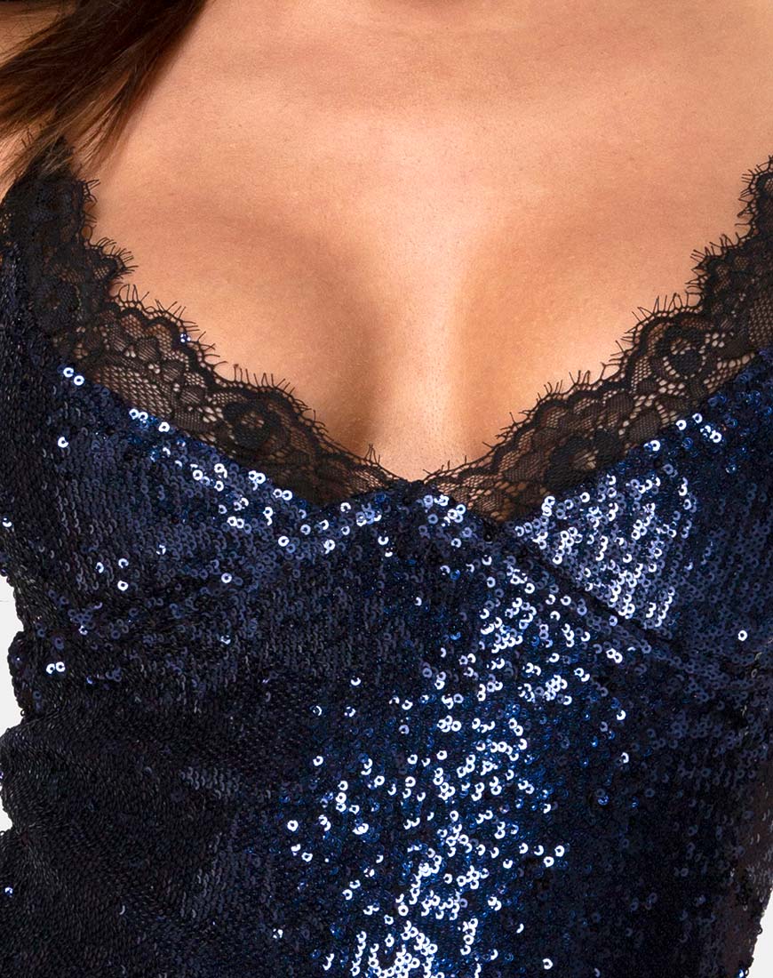 Immagine di Romini Dress in Midnight Mini Sequin con Pizzo Nero