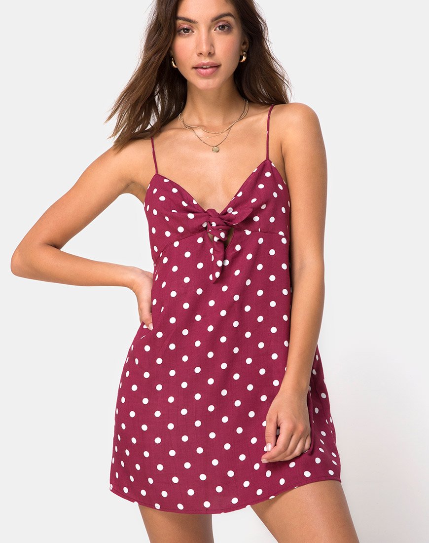 Roppan Slip Dress in vino medio a pois