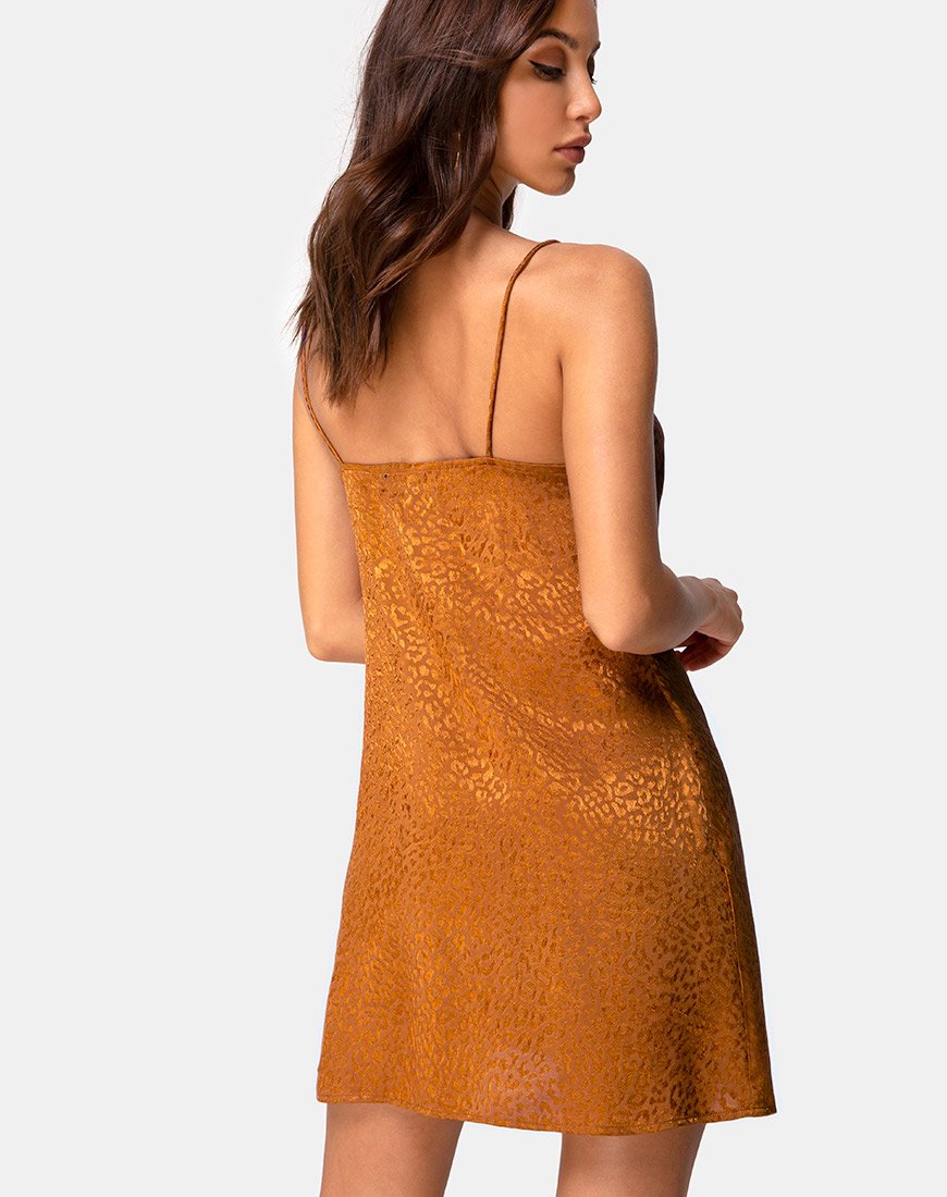 Abito Ronina in raso oro ghepardo
