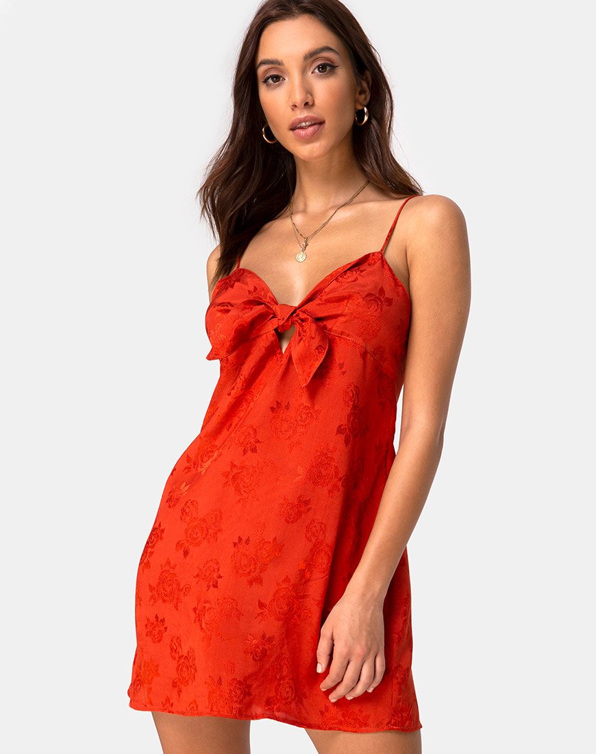 Roppan Slip Dress in raso rosa ruggine