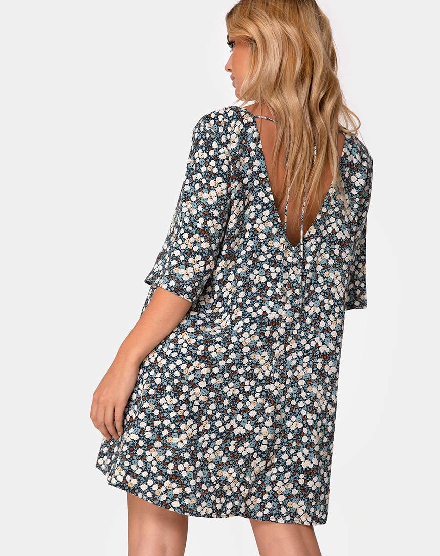 Rosella - Vestito swing in campo floreale - Navy