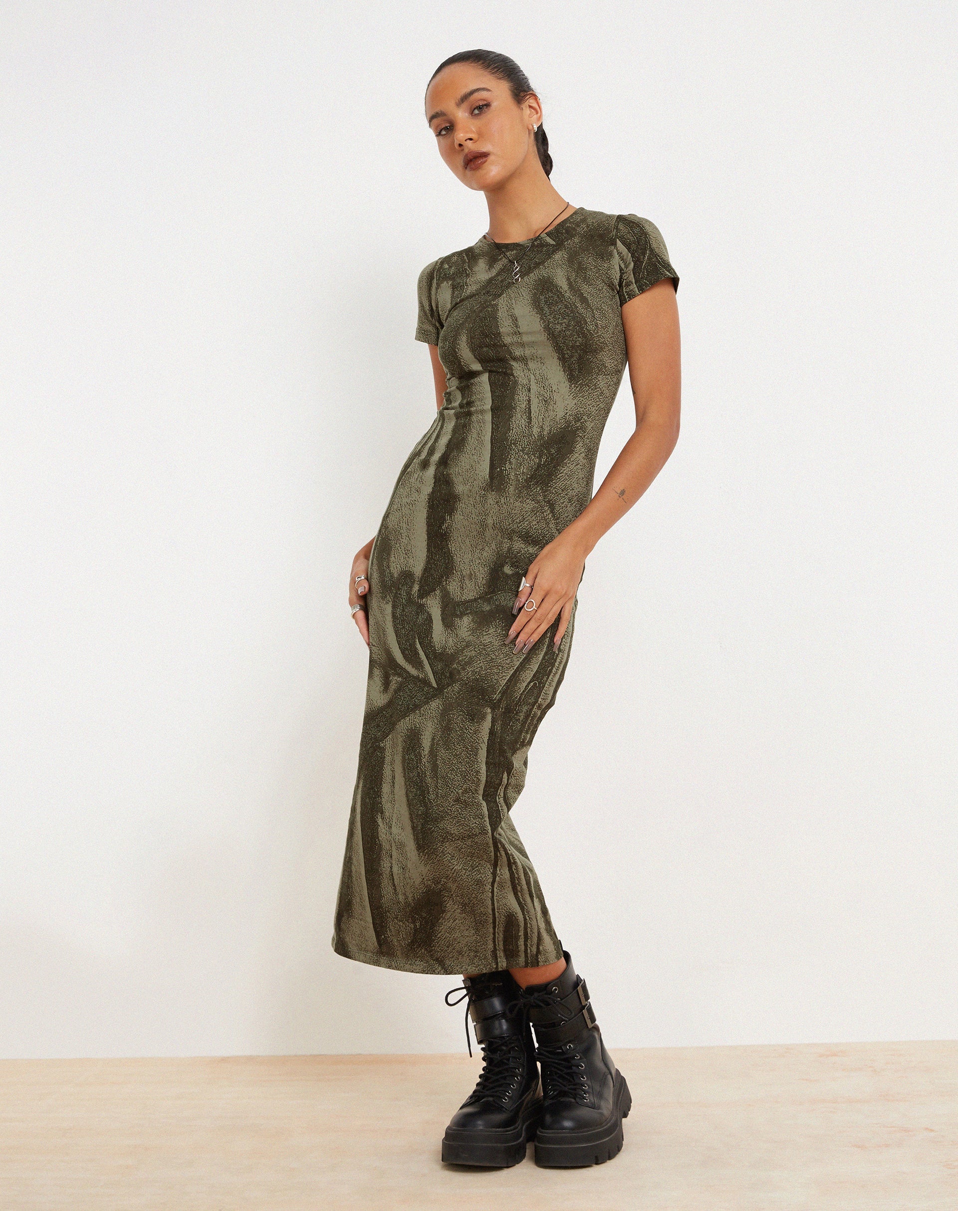 immagine di Rosika Midi Dress in Dystopian Crease Khaki