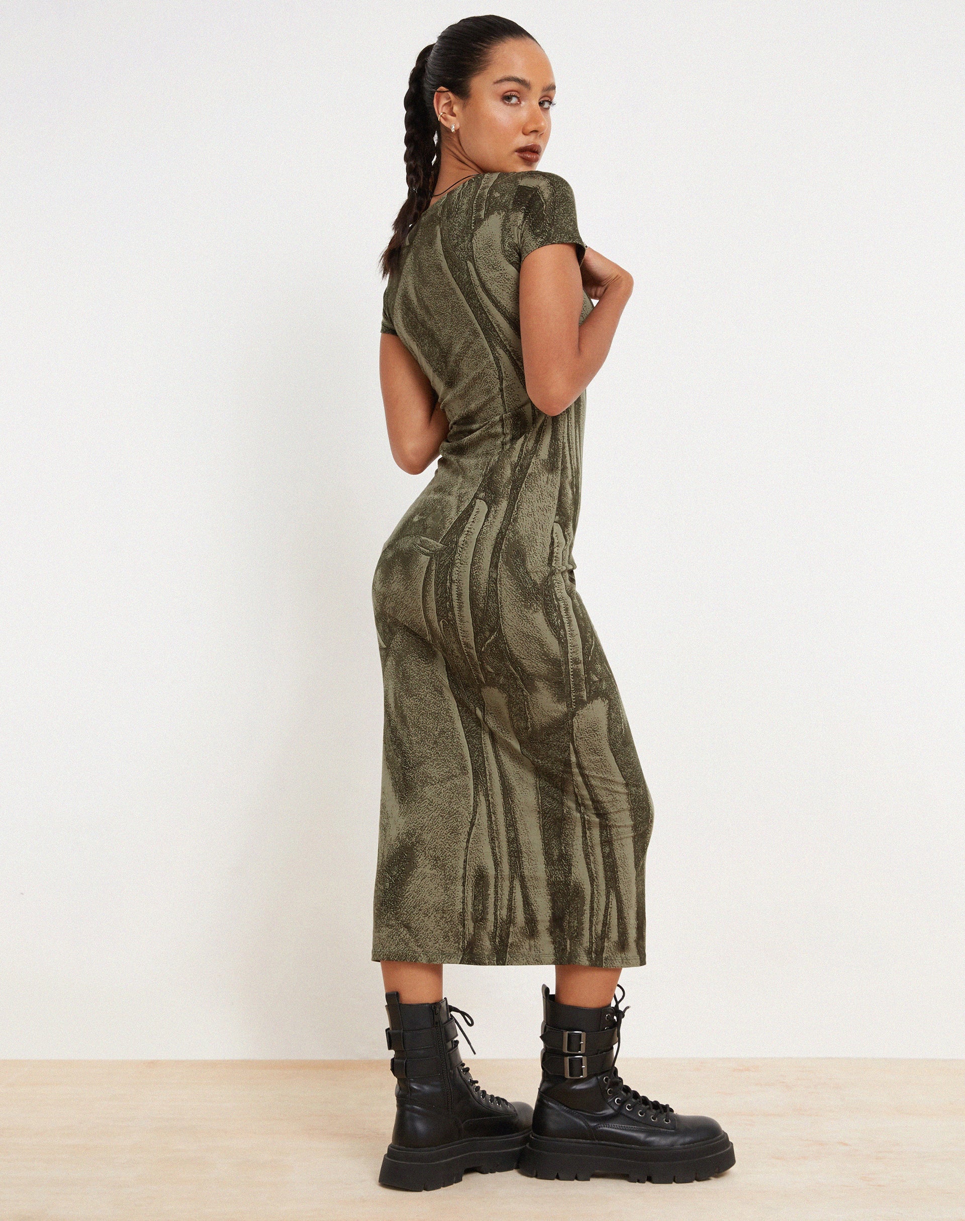 immagine di Rosika Midi Dress in Dystopian Crease Khaki