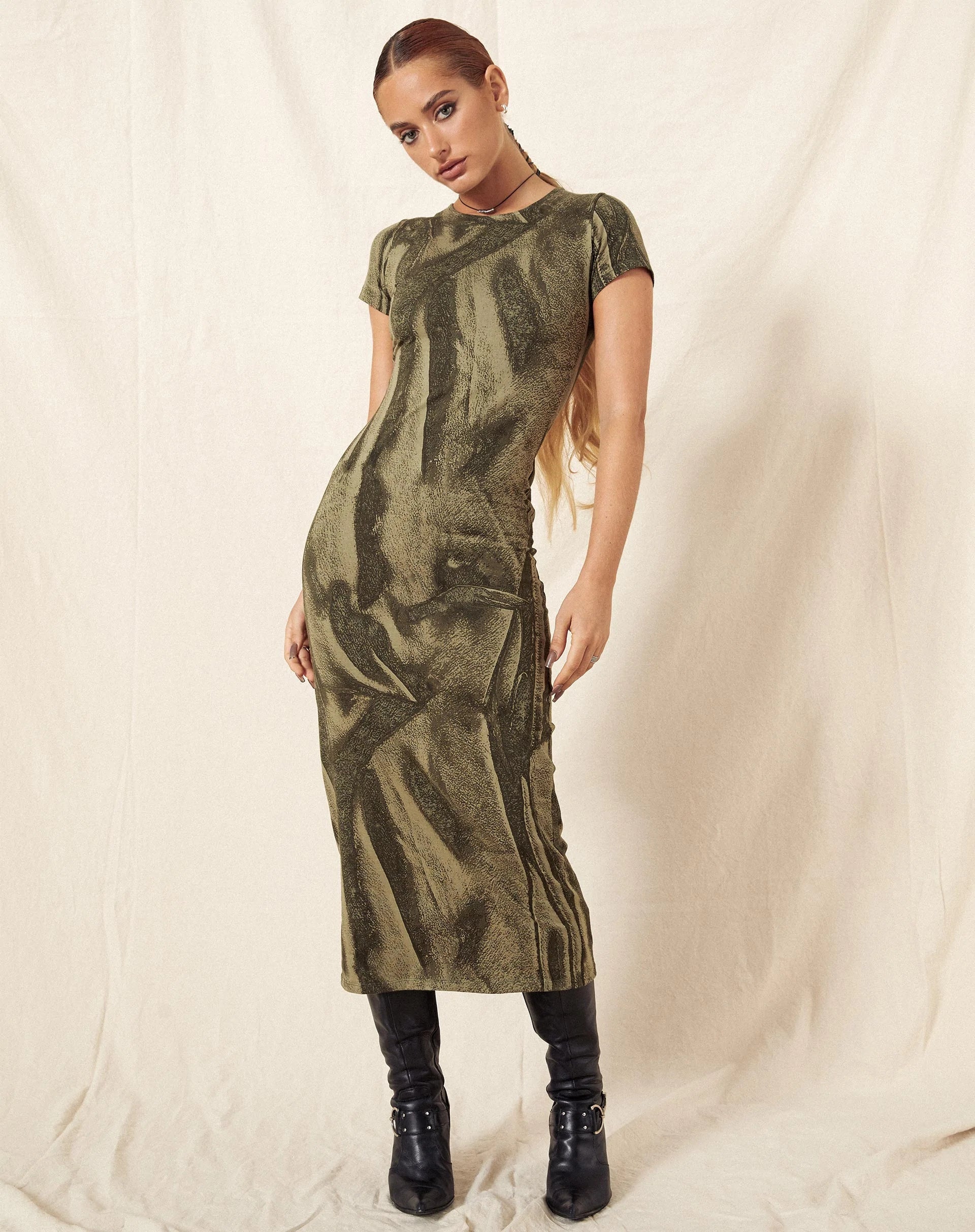 immagine di Rosika Midi Dress in Dystopian Crease Khaki
