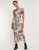 Immagine di Roska - Vestito midi in rete stampata con collage floreale in viola ombra