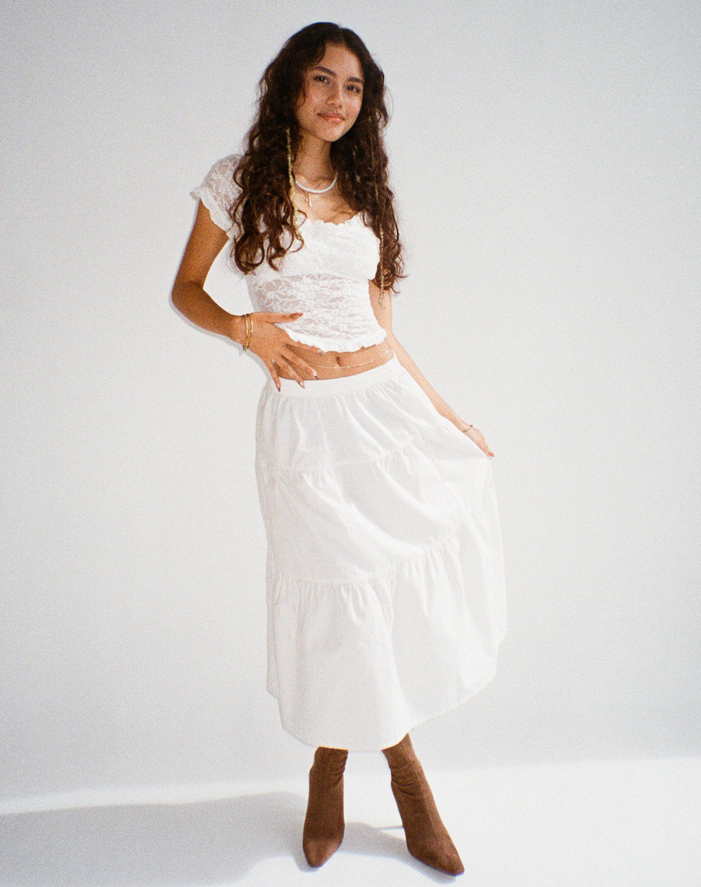 Gonna Midaxi in bianco