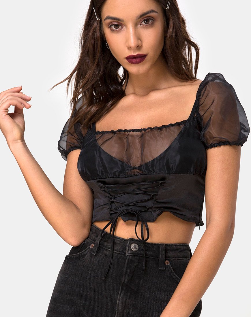 Top Ruina in nero satinato