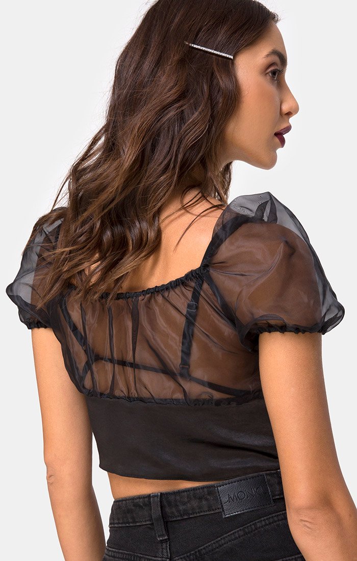 Top Ruina in nero satinato