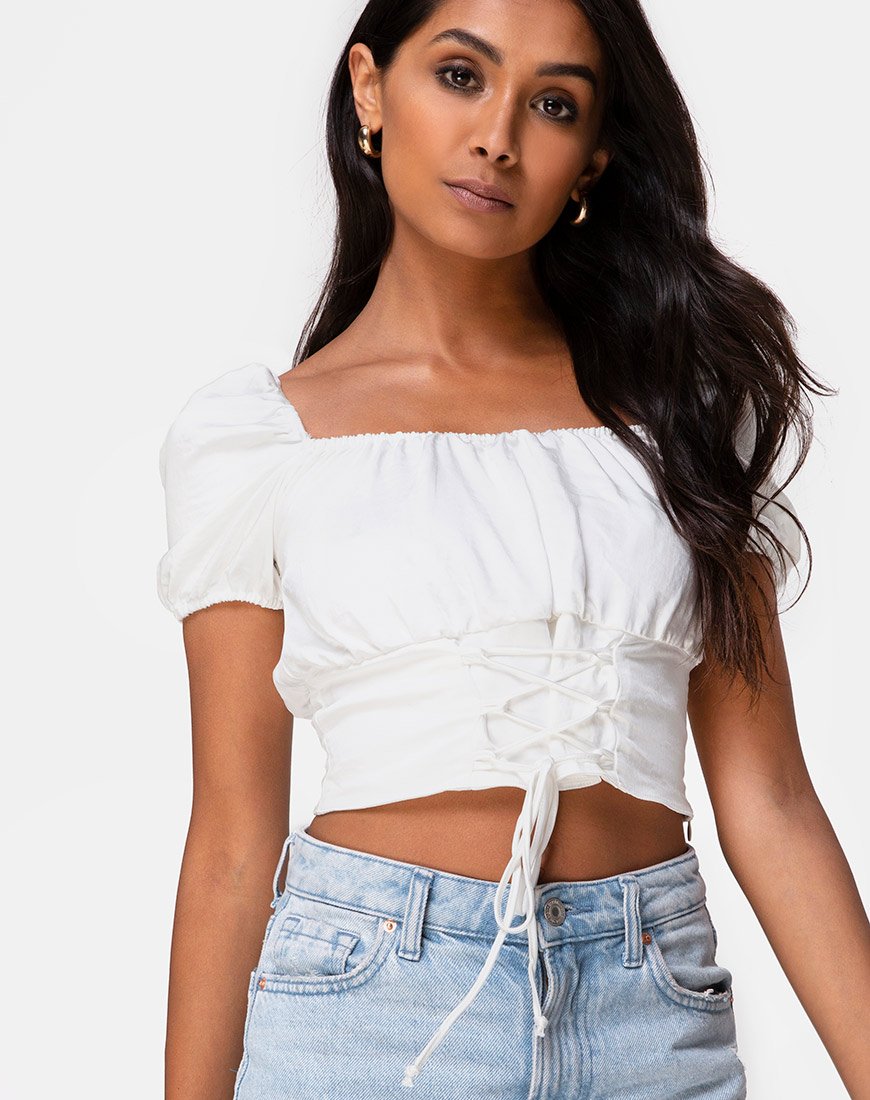 Top Ruiz off the shoulder in raso avorio