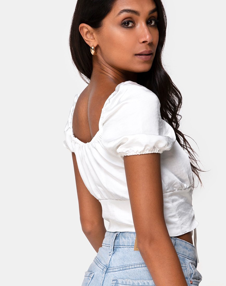 Immagine di Ruiz Off The Shoulder Top in raso avorio