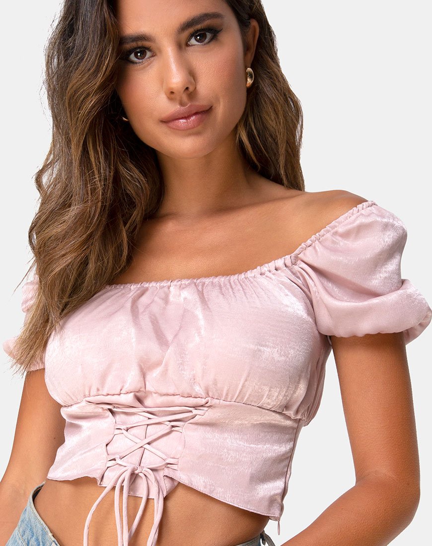Immagine di Ruiz Off The Shoulder Top in raso Dusty Rose