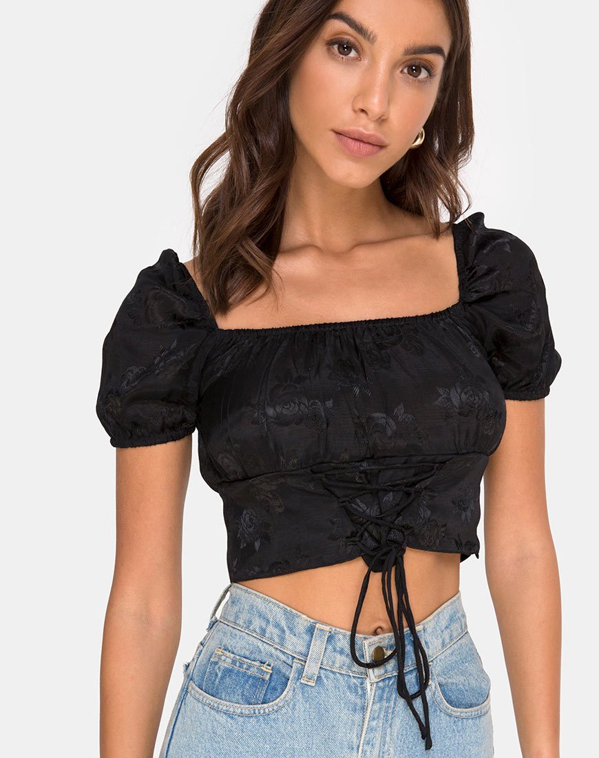 Top Ruiz in raso rosa nero