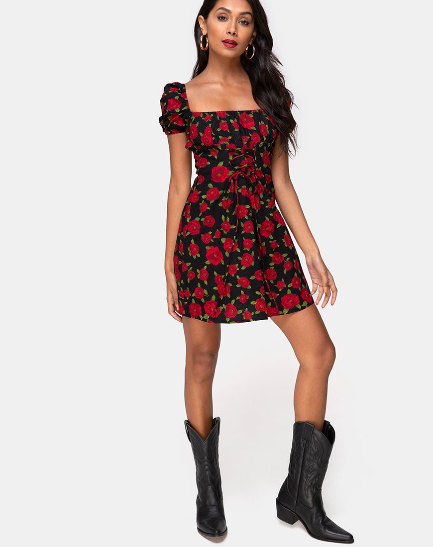 Immagine di Ruzenta Mini Dress in Roaming Rose Nero
