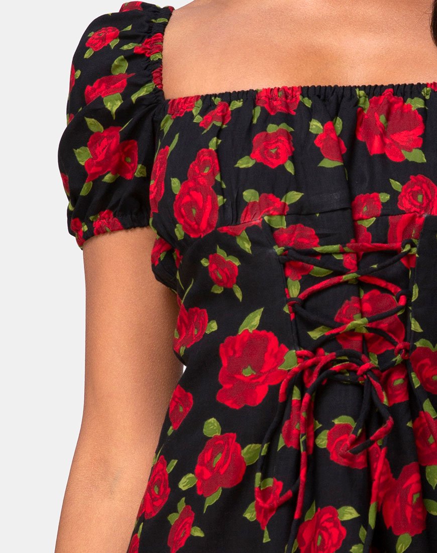 Immagine di Ruzenta Mini Dress in Roaming Rose Nero