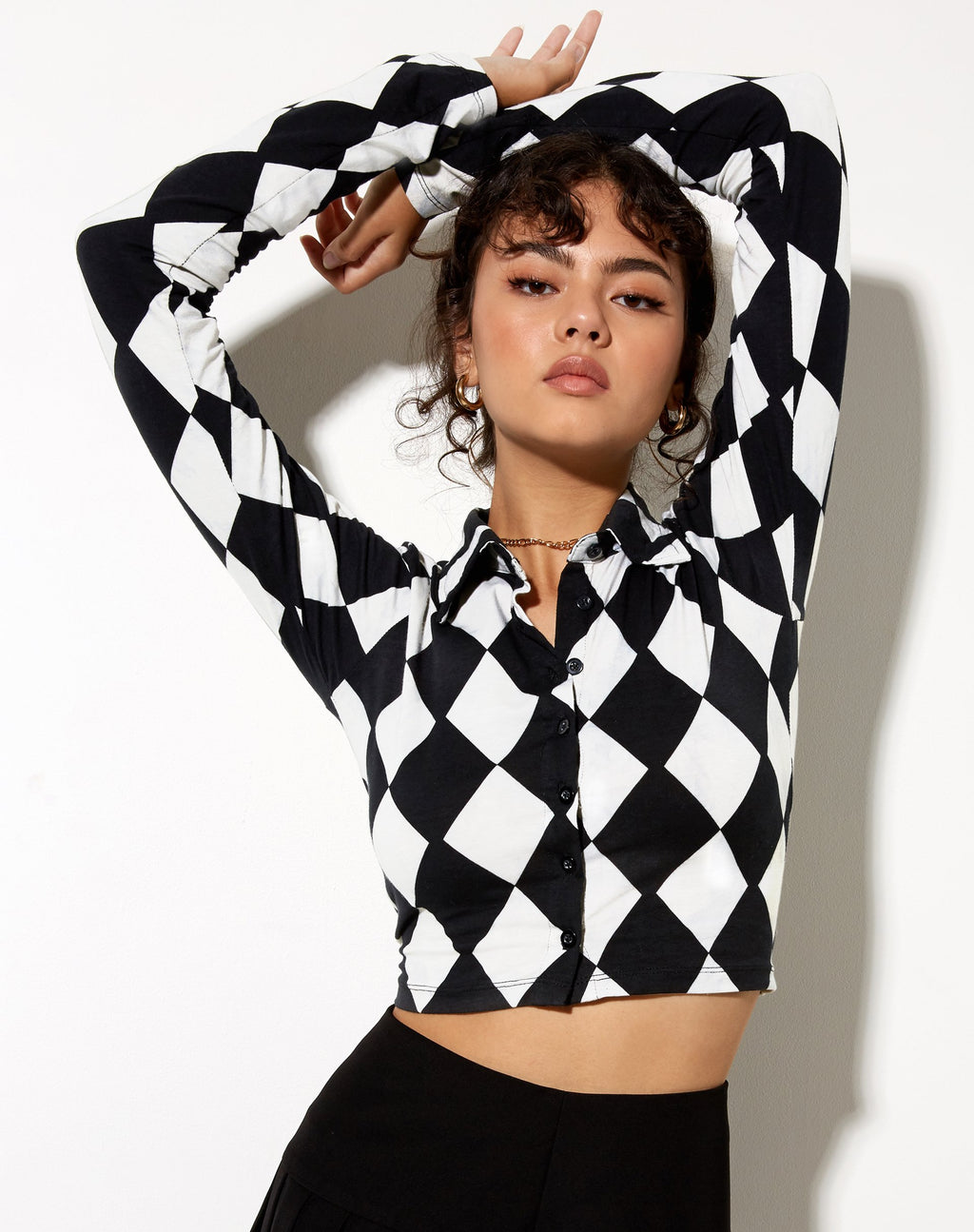 Crop Top Ryals in bianco e nero arlecchino