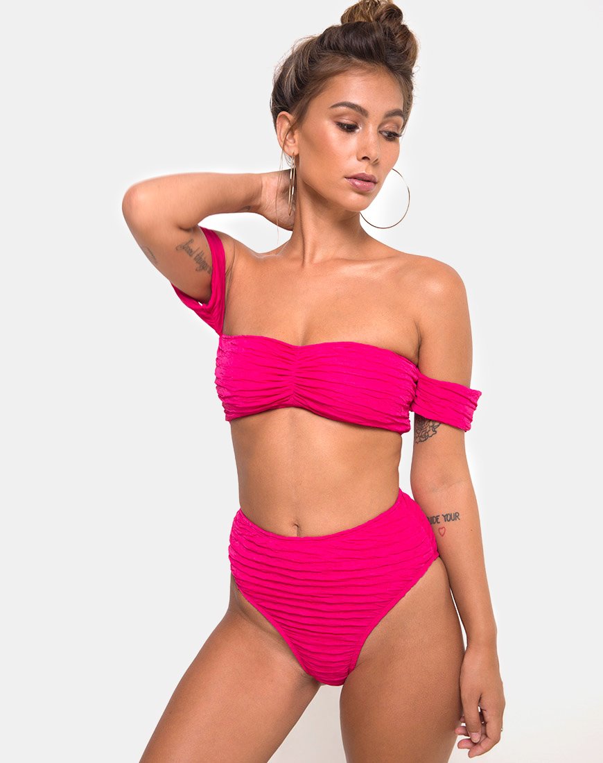 Immagine di Shaca Bikini Bottom in 80s Crinkle Pink Highlighter