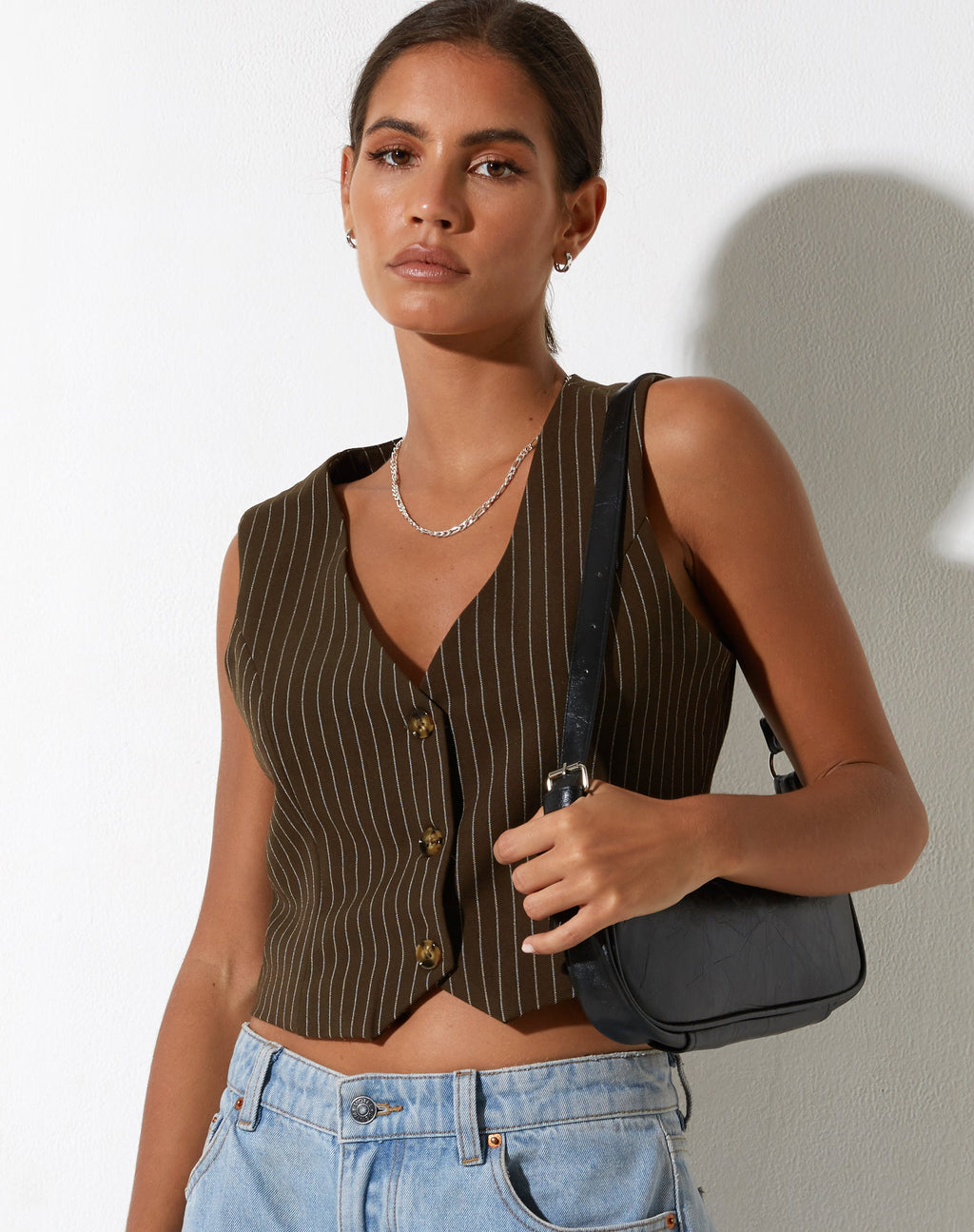 Gilet Safar in gessato marrone