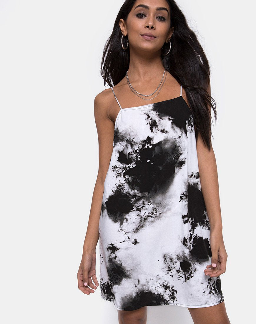 Sagha Slip Dress in Mono Tie Dye nero e bianco