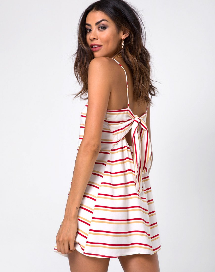 Immagine di Sagra Slip Dress anni '70 a righe orizzontali avorio