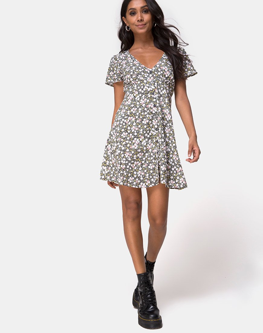 Immagine di Sahara Tea Dress in campo floreale Olive