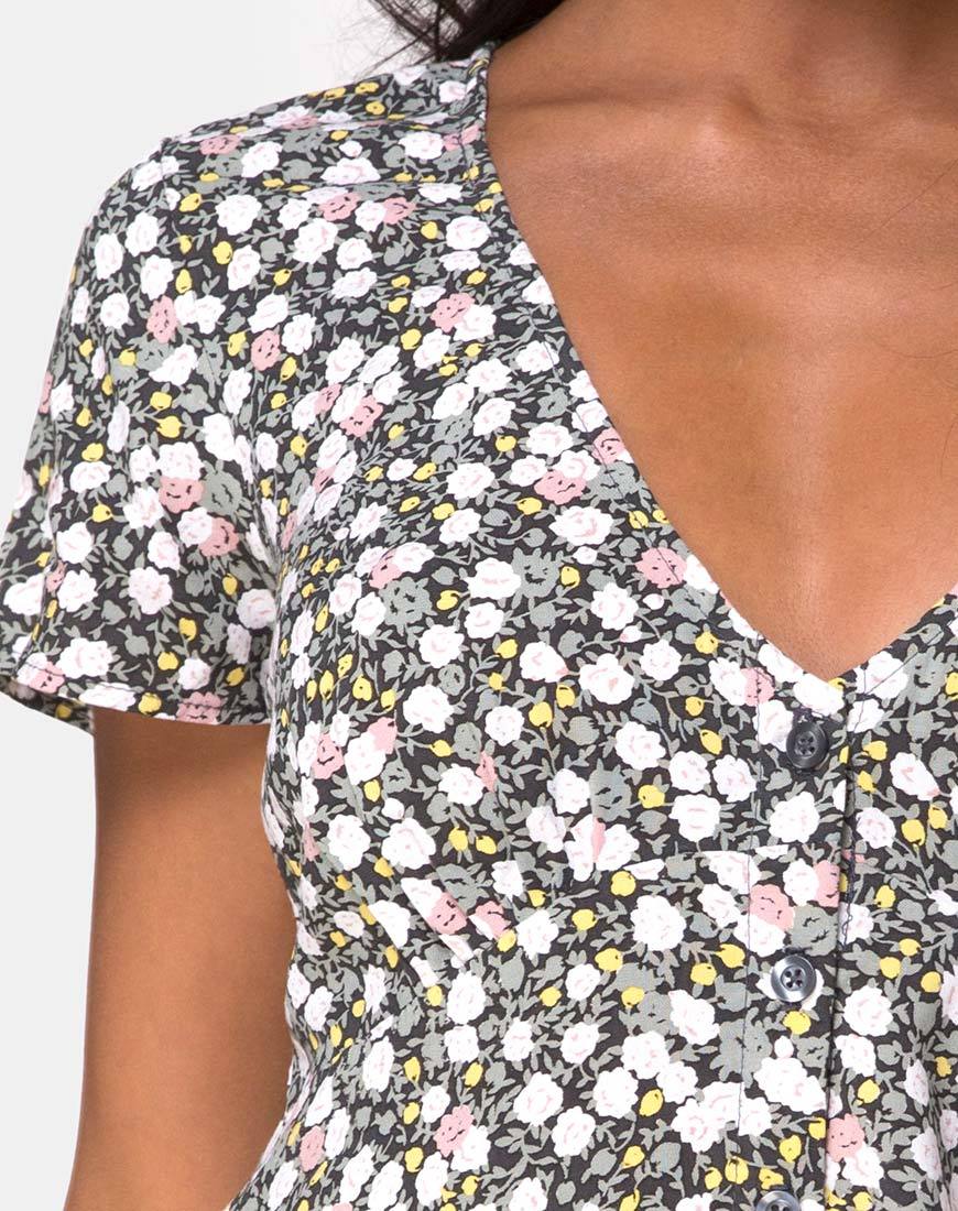 Immagine di Sahara Tea Dress in campo floreale Olive