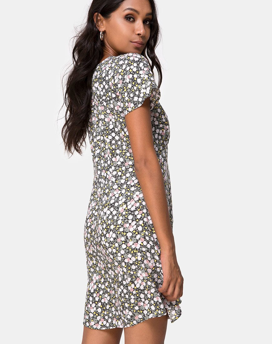 Immagine di Sahara Tea Dress in campo floreale Olive