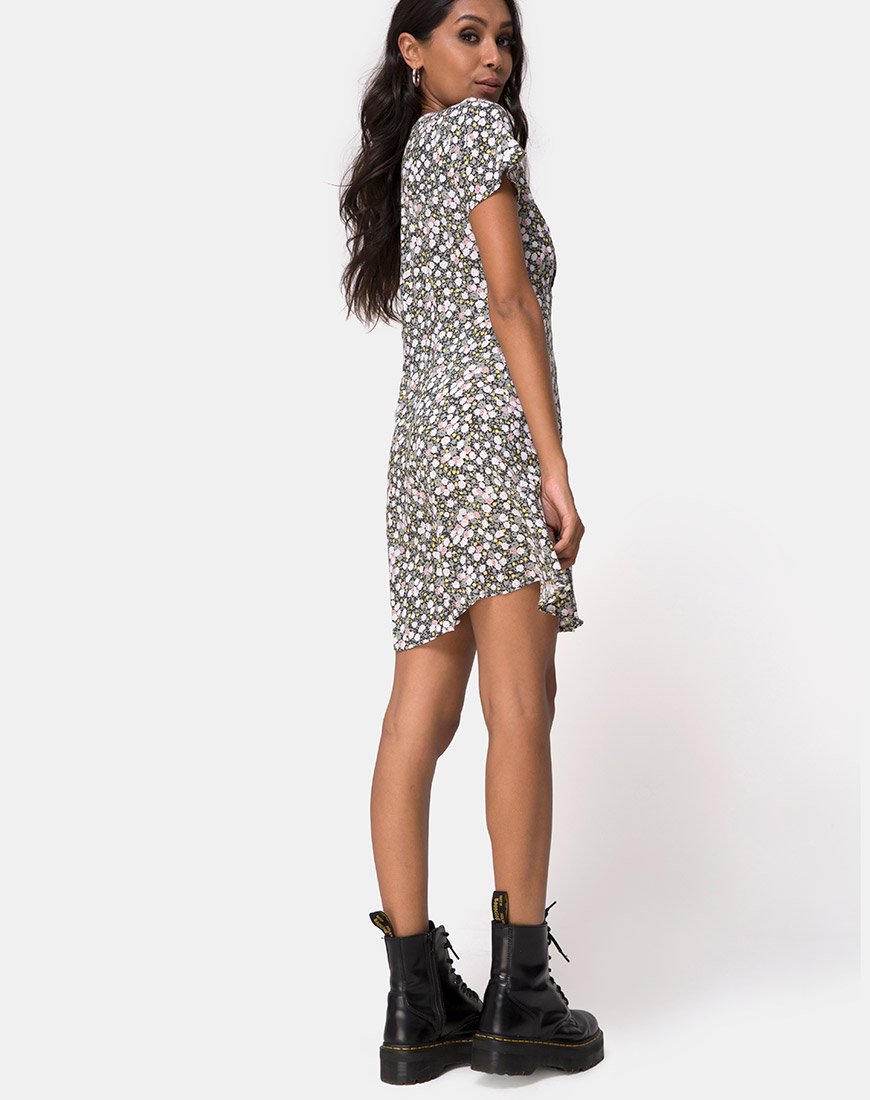 Immagine di Sahara Tea Dress in campo floreale Olive