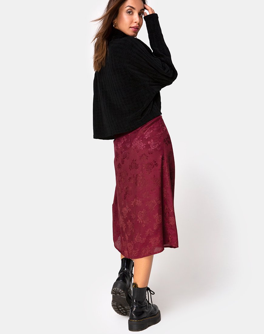 Gonna Saika Midi in raso rosa borgogna