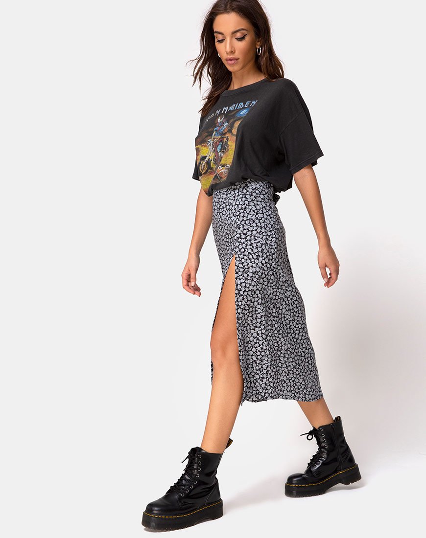 Immagine di Saika Midi Gonna in Ditsy Rose Nero