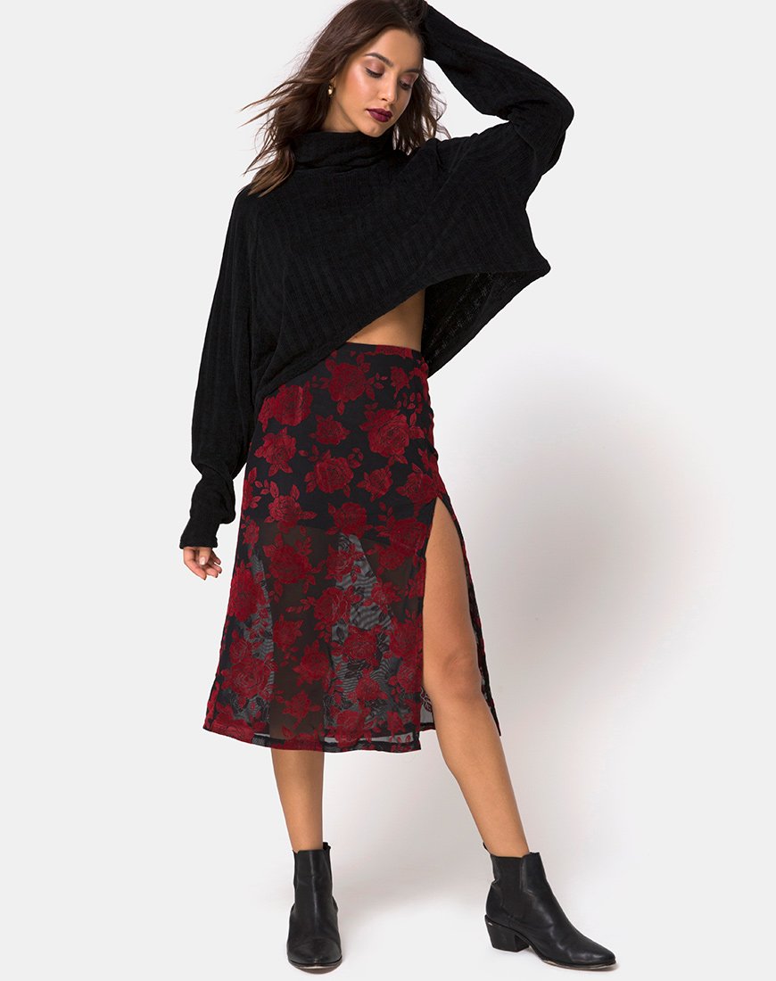Immagine di Saika Gonna midi in romantica rosa rossa Flock