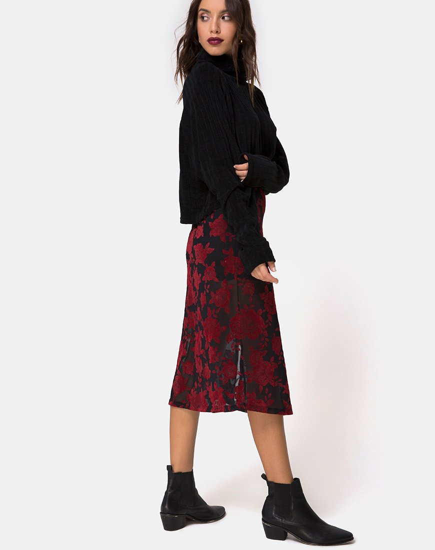 Immagine di Saika Gonna midi in romantica rosa rossa Flock
