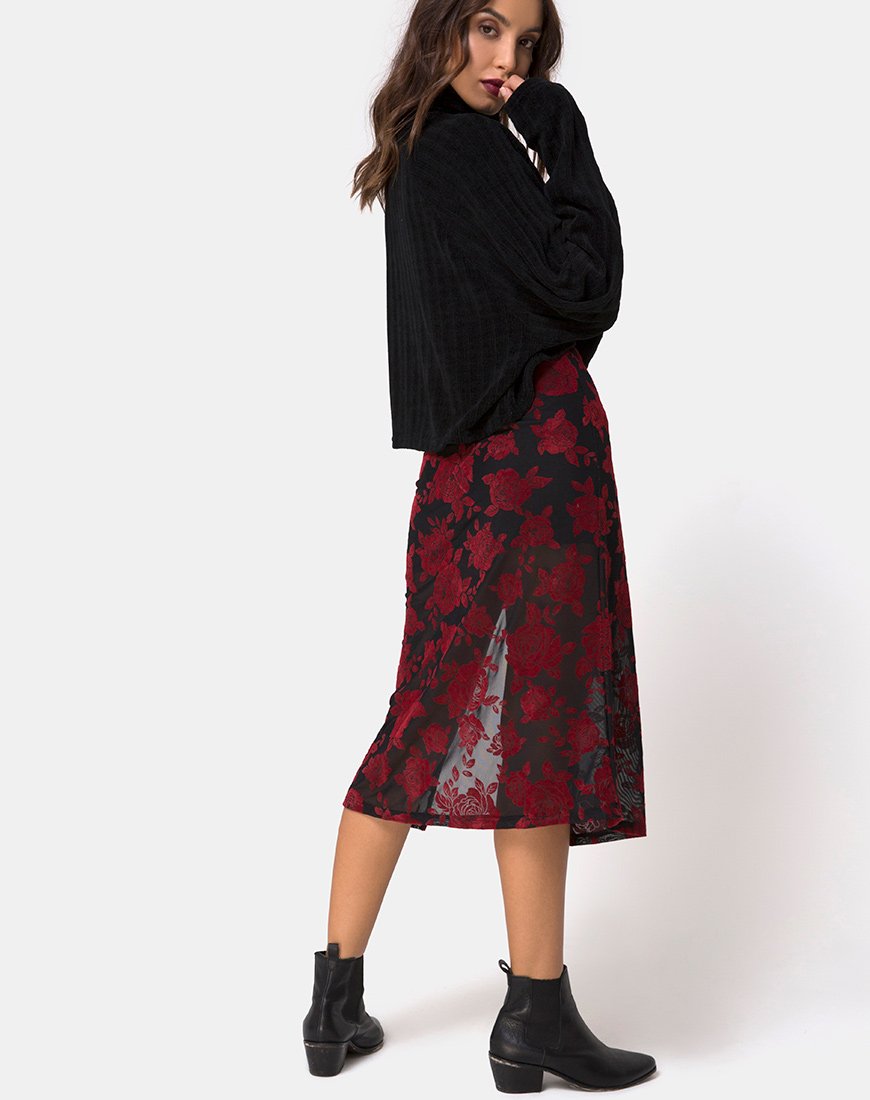 Immagine di Saika Gonna midi in romantica rosa rossa Flock