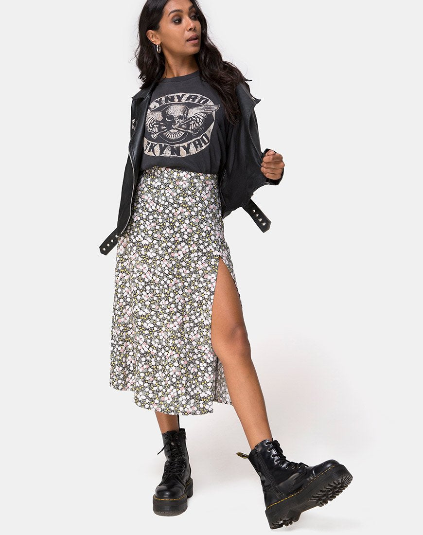 Immagine di Saika Gonna midi in campo floreale Olive