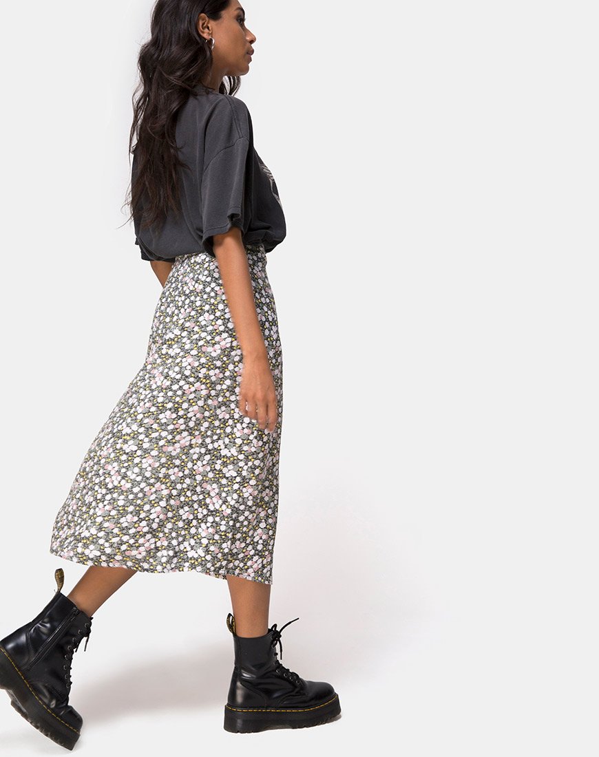 Immagine di Saika Gonna midi in campo floreale Olive
