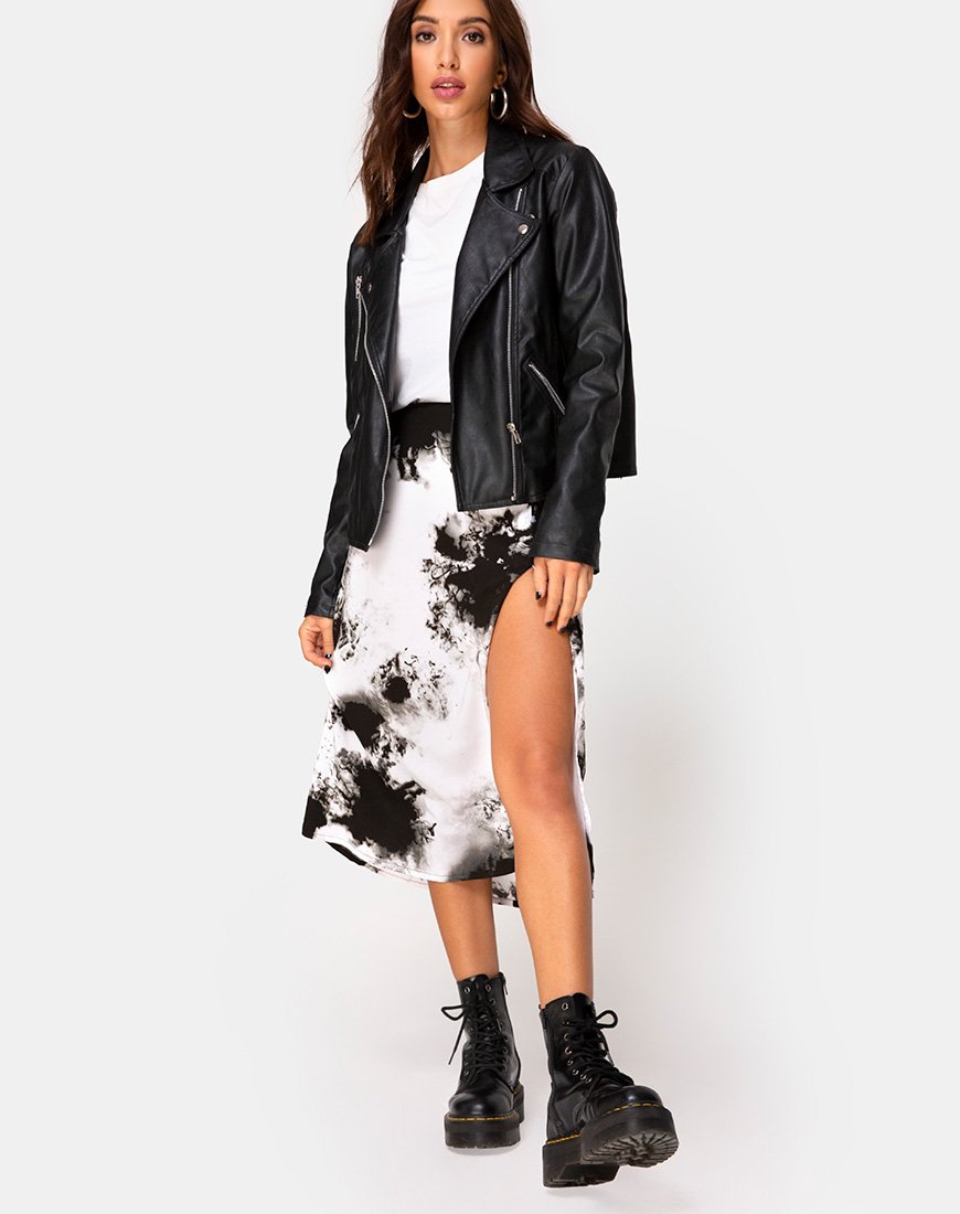 Immagine di Saika Midi Skirt in Mono Tie Dye Nero e Bianco