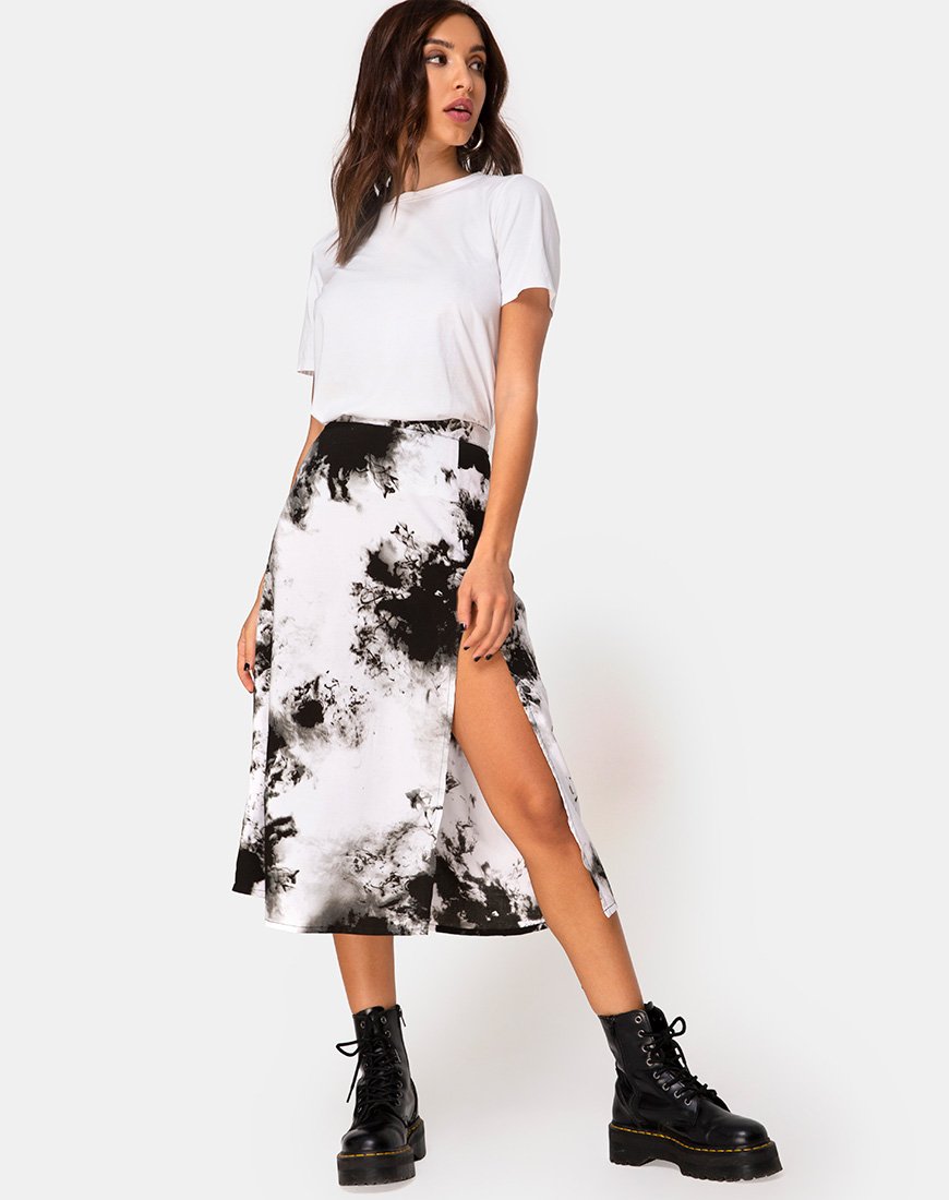 Immagine di Saika Midi Skirt in Mono Tie Dye Nero e Bianco