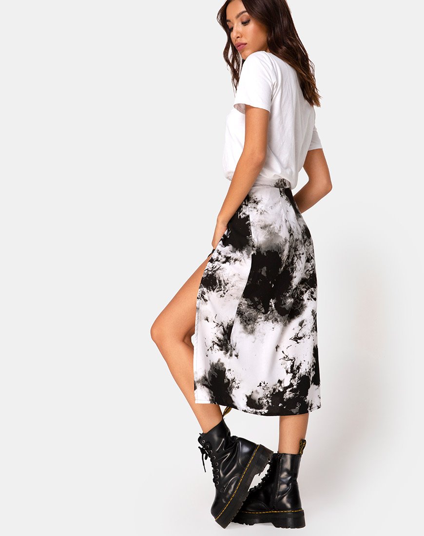 Immagine di Saika Midi Skirt in Mono Tie Dye Nero e Bianco